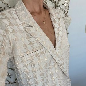 Soft pink metallic herringbone blazer dress